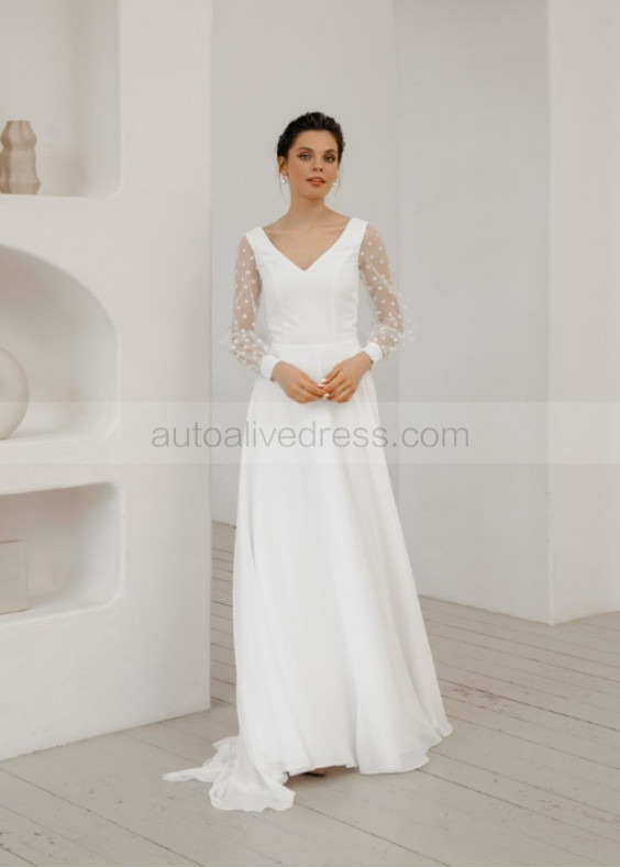 Ivory Chiffon Polka Dot Tulle Modern Wedding Dress